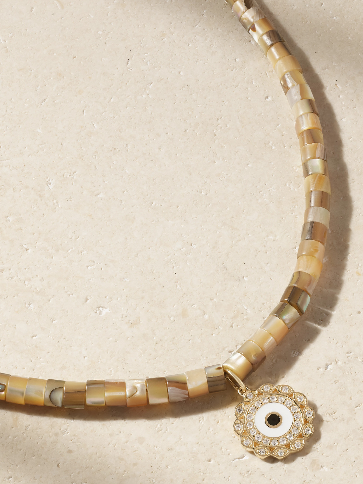 Sydney Evan 14-karat Gold, Diamond, Abalone And Enamel Necklace In Brown