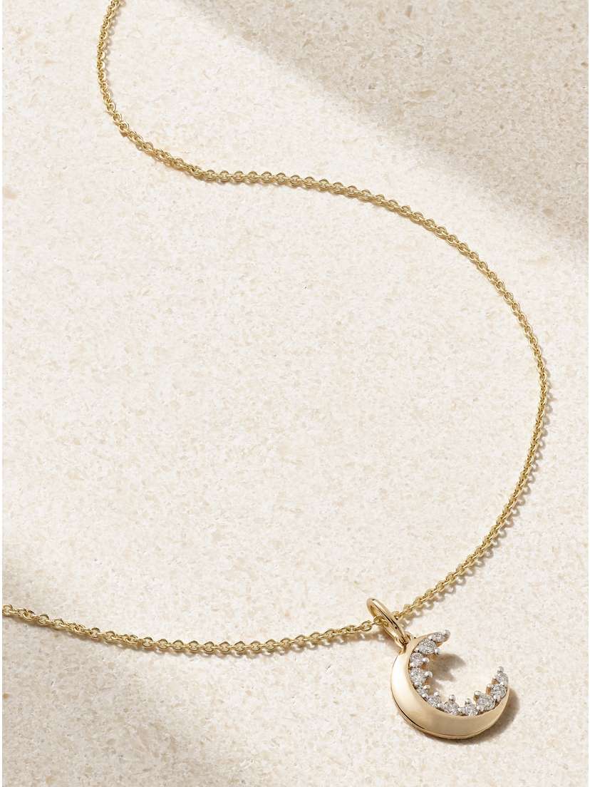 Sydney Evan Small Crescent Moon 14-karat Gold Diamond Necklace