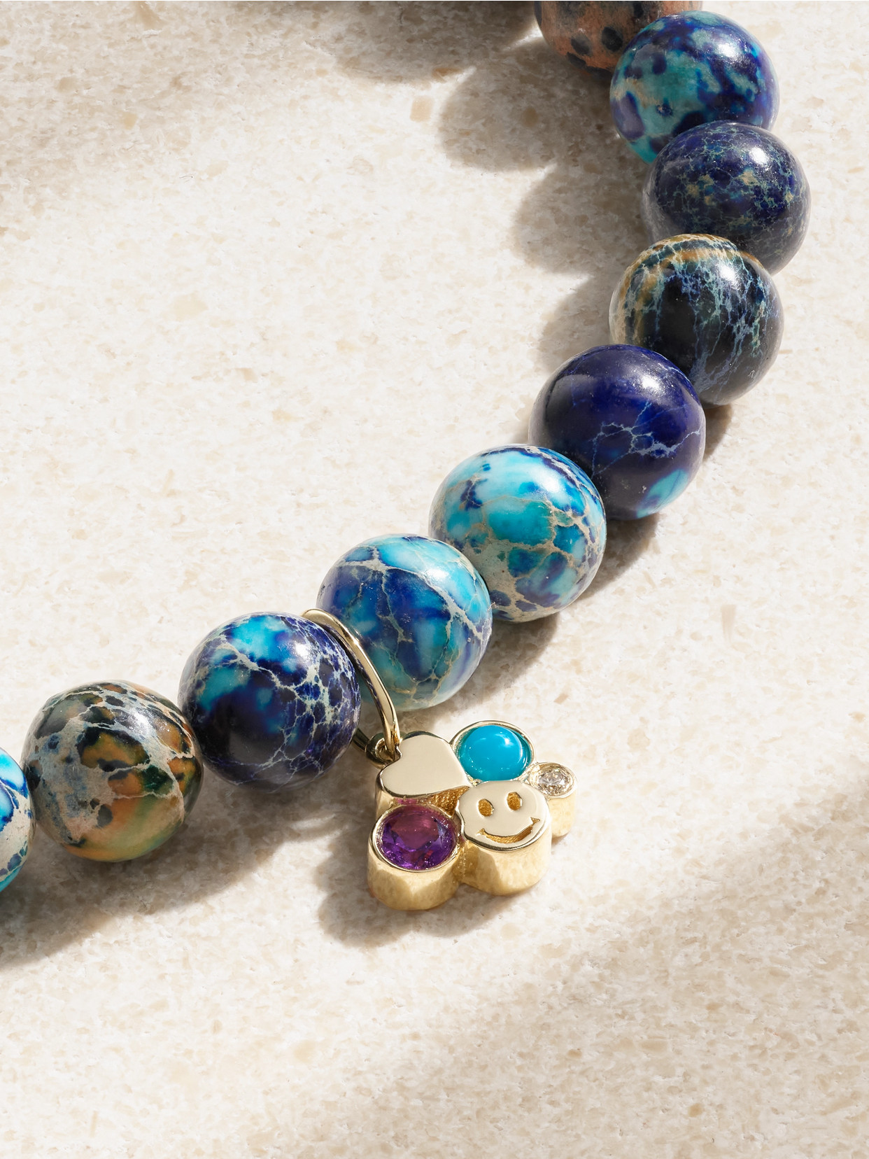 Sydney Evan Happy Face Heart 14-karat Gold Multi-stone Bracelet In Blue