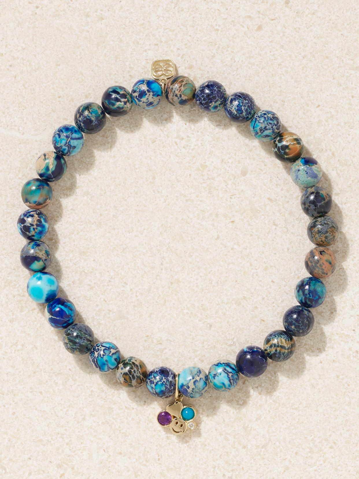 Sydney Evan Happy Face Heart 14-karat Gold Multi-stone Bracelet In Blue