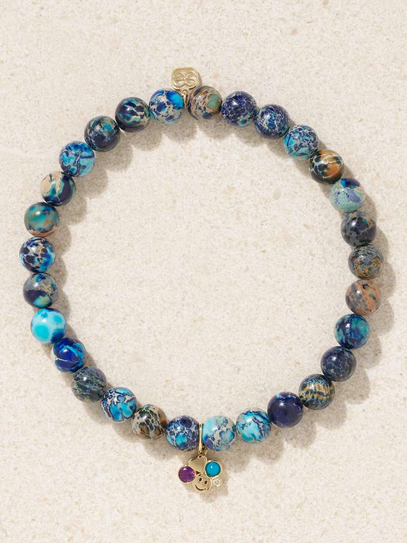 Sydney Evan Happy Face Heart 14-karat Gold Multi-stone Bracelet