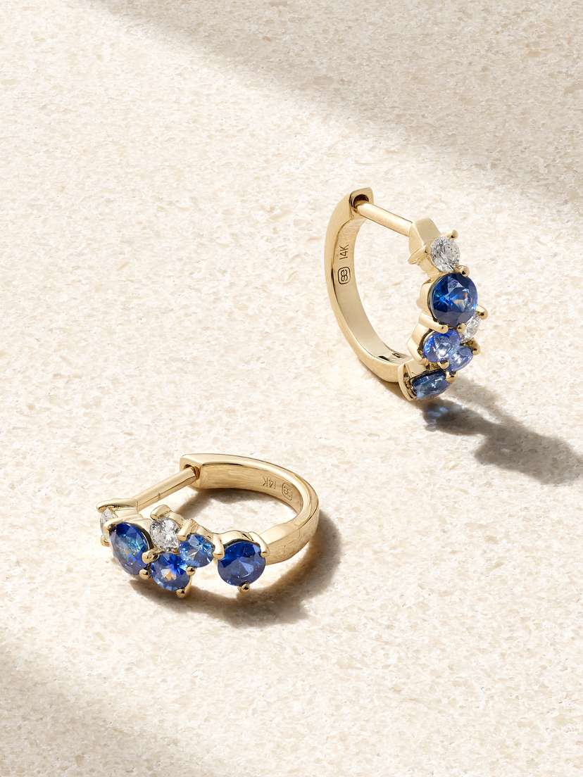 Sydney Evan 14-karat Gold, Sapphire And Diamond Hoop Earrings