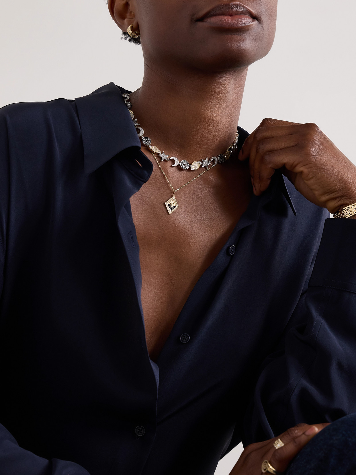 Sydney Evan Celestial Eternity 14-karat White And Yellow Gold, Rhodium-plated And Diamond Necklace In Multi