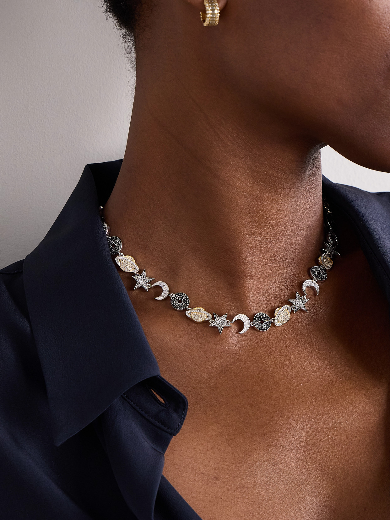 Sydney Evan Celestial Eternity 14-karat White And Yellow Gold, Rhodium-plated And Diamond Necklace In Multi