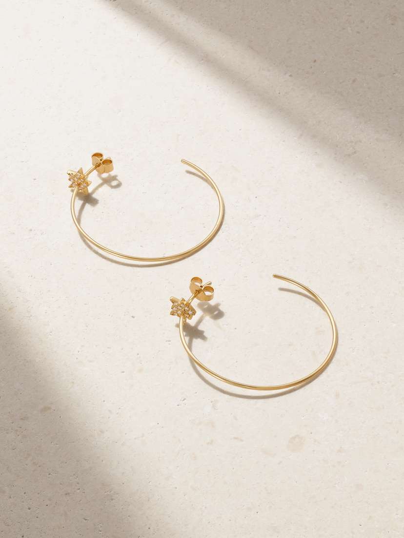 Diane Kordas Explosion Medium 18-karat Gold Diamond Hoop Earrings