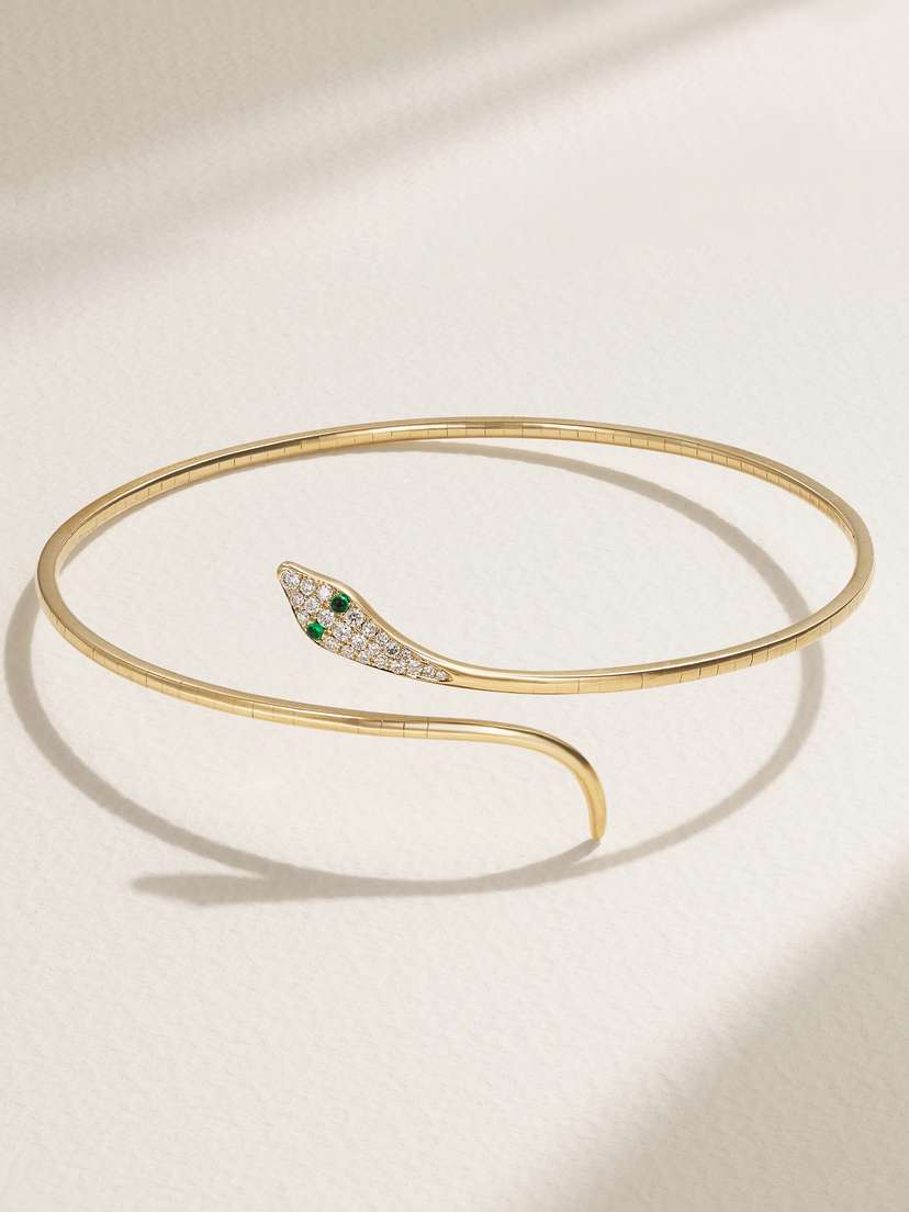 Diane Kordas Snake 9-karat Gold, Emerald And Diamond Arm Cuff