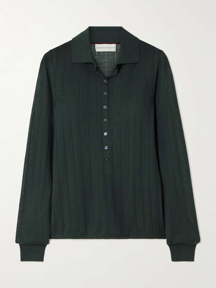 Veronica de Piante Luna Pointelle-knit Cashmere Polo Shirt