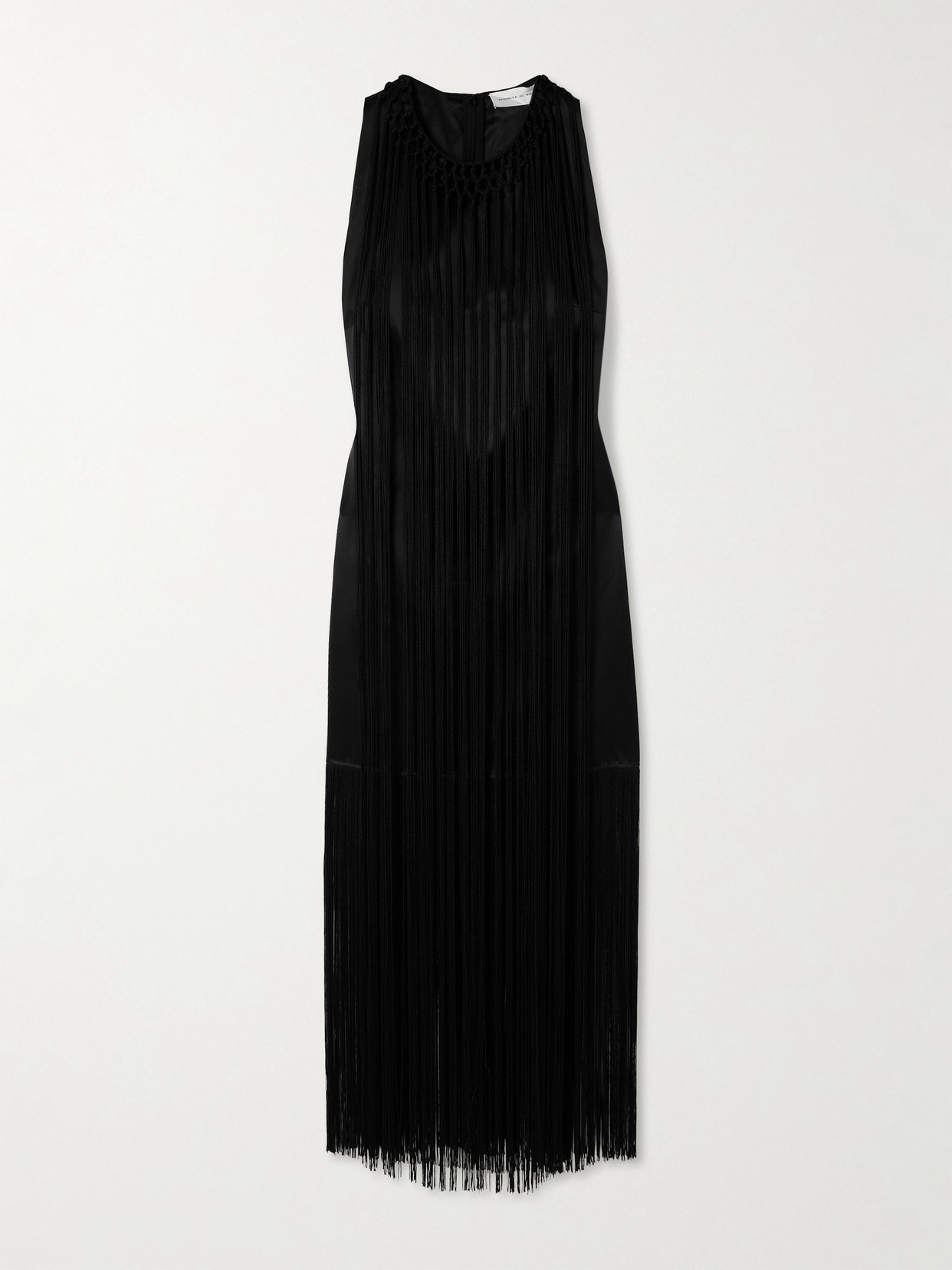 Veronica De Piante Celeste Fringed Duchesse Silk-satin Mini Dress In Black
