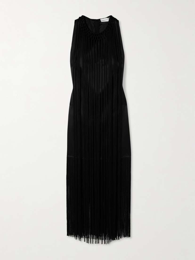 Veronica de Piante Celeste Fringed Duchesse Silk-satin Mini Dress