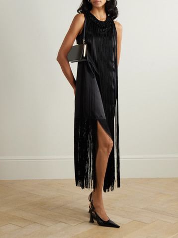 Veronica De Piante Celeste fringed duchesse silk-satin mini dress