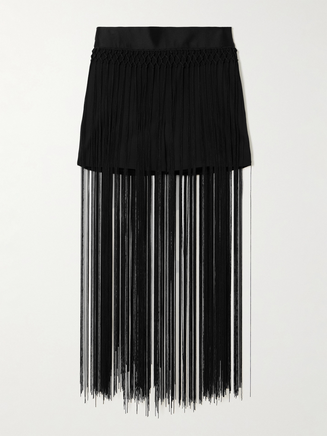 Veronica De Piante Allegra Fringed Duchesse Silk Satin-trimmed Stretch-wool Shorts In Black