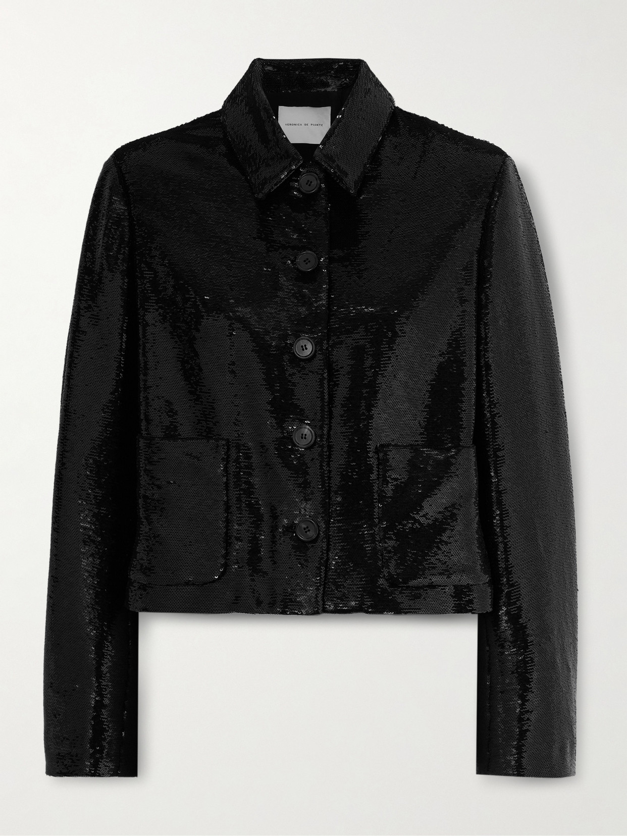 Veronica De Piante Ines Cropped Sequined Crepe Jacket In Black