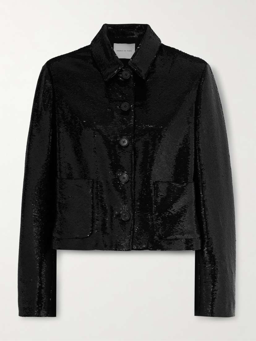 Veronica de Piante Ines Cropped Sequined Crepe Jacket