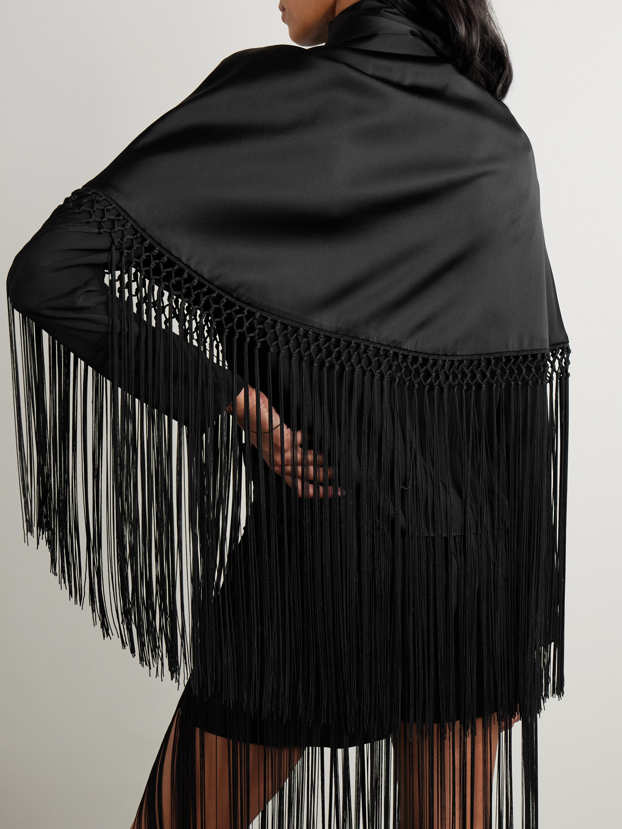 Lydia Cropped Fringed Silk-Charmeuse Cape