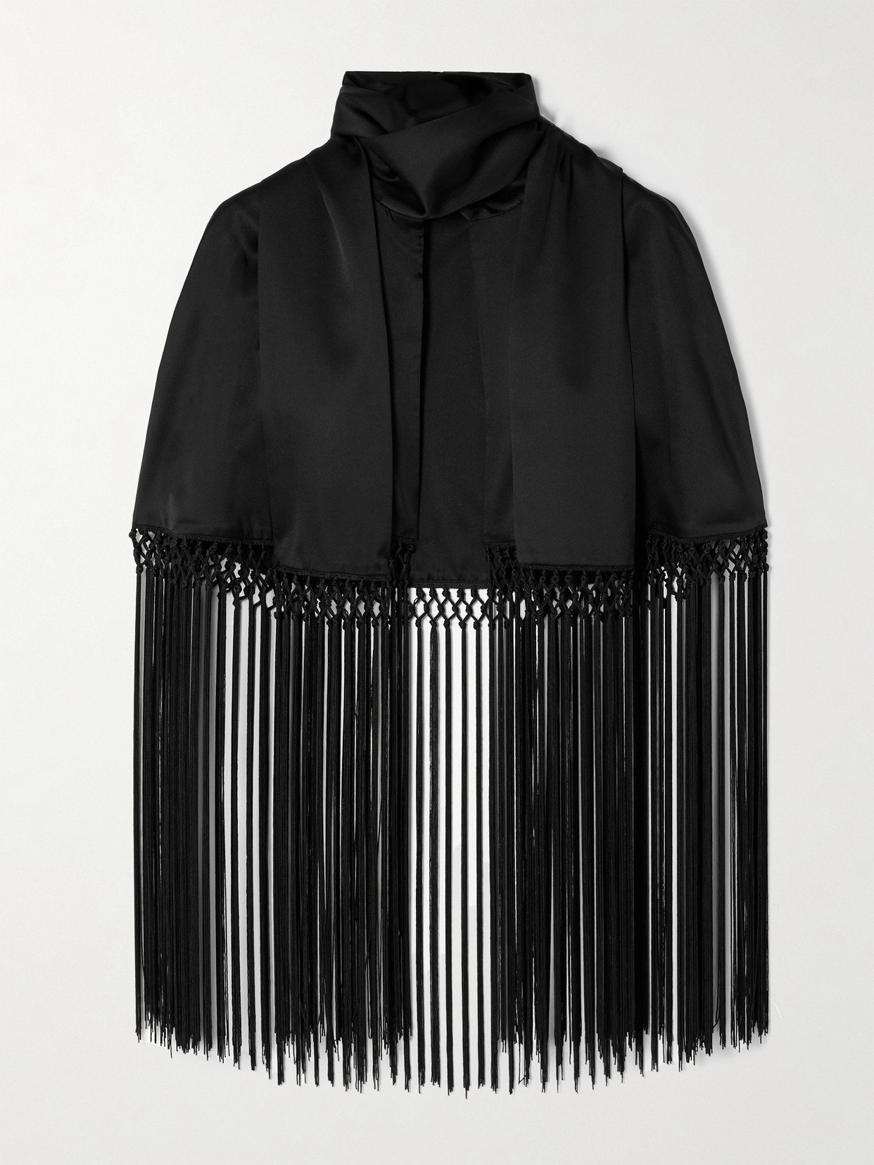 Veronica De Piante Lydia Cropped Fringed Silk-charmeuse Cape In Black