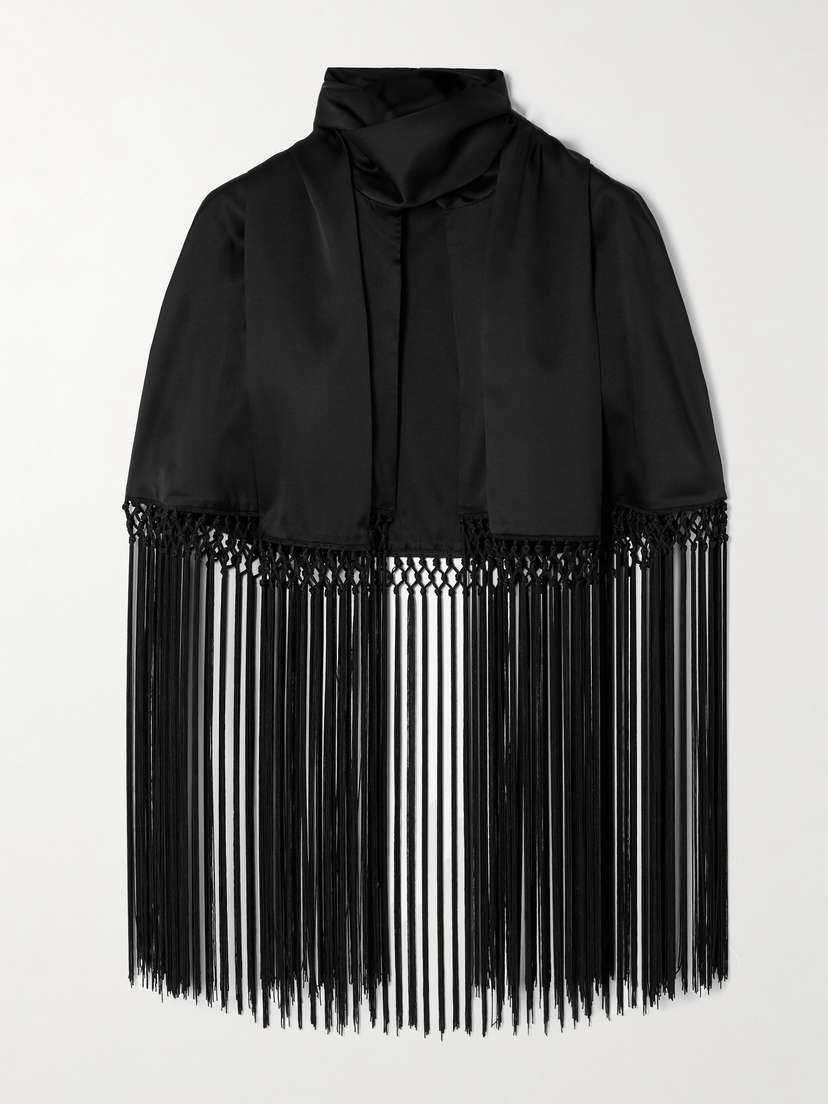 Veronica de Piante Lydia Cropped Fringed Silk-charmeuse Cape