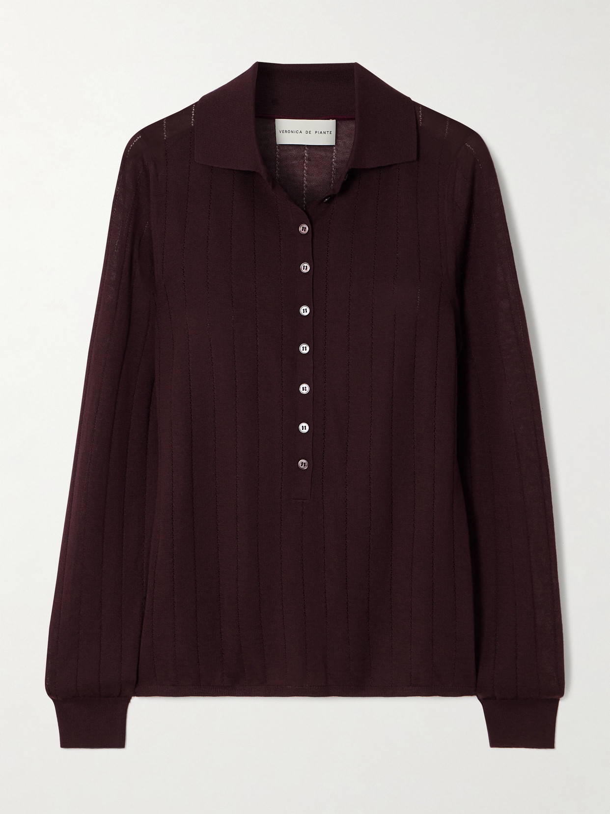 Veronica De Piante Luna Pointelle-knit Cashmere Polo Shirt In Burgundy