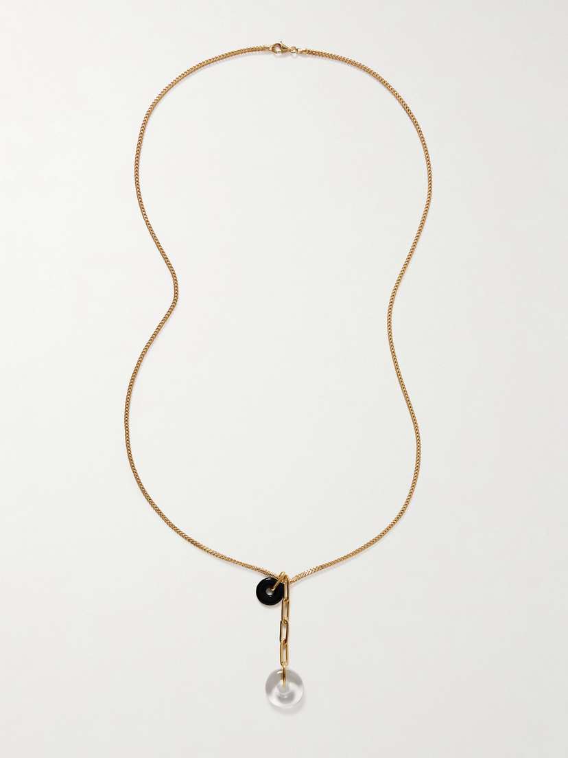 Loren Stewart Sautoir Gold Vermeil, Onyx And Quartz Necklace