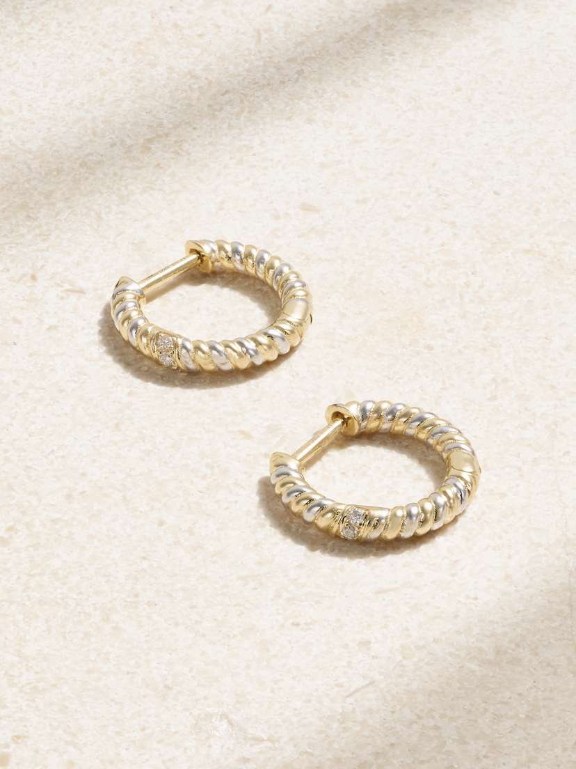 Yvonne Léon 9-karat Yellow And White Gold Diamond Hoop Earrings