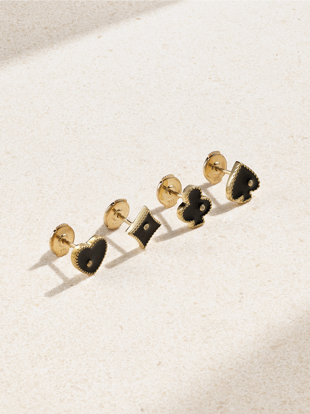 Yvonne Léon Set Of Four Puces Casino 9-karat Gold, Enamel And Diamond Earrings In Black