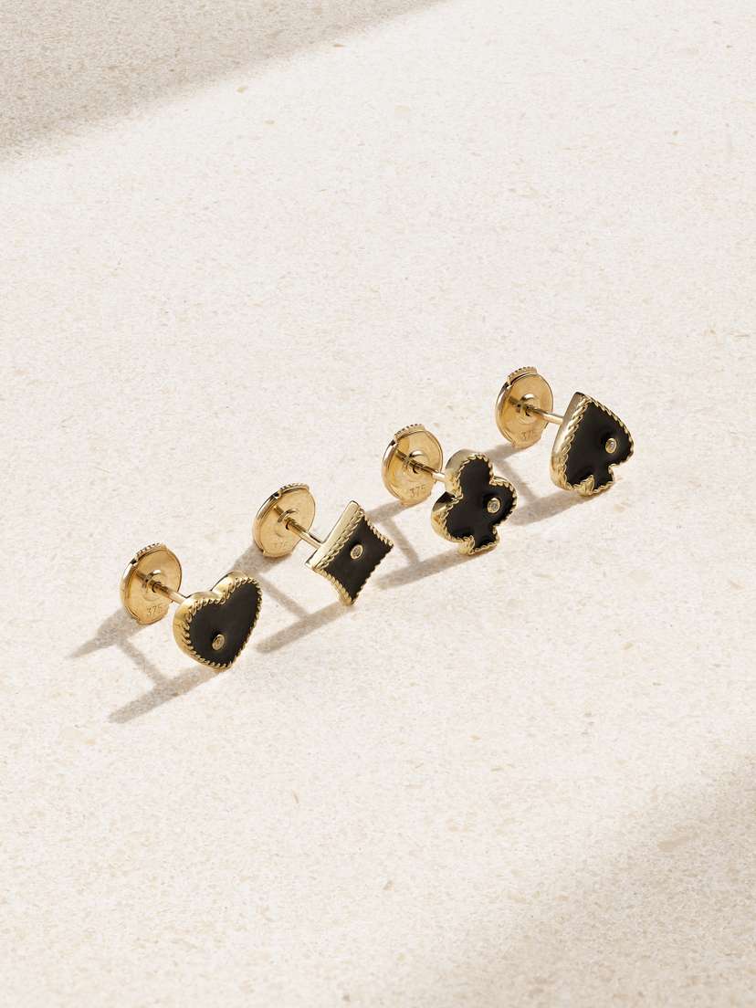 Yvonne Léon Set Of Four Puces Casino 9-karat Gold, Enamel And Diamond Earrings