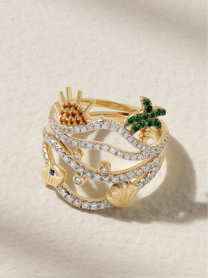 Yvonne Léon Bague Sous L'eau And Bague Sur La Plage Set Of Two 9-karat Gold Multi-stone Rings