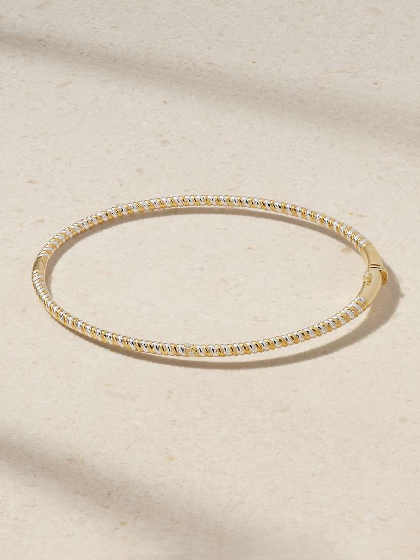 Yvonne Léon Mini Torsade 2 Ors 9-karat White And Yellow Gold Diamond Bracelet