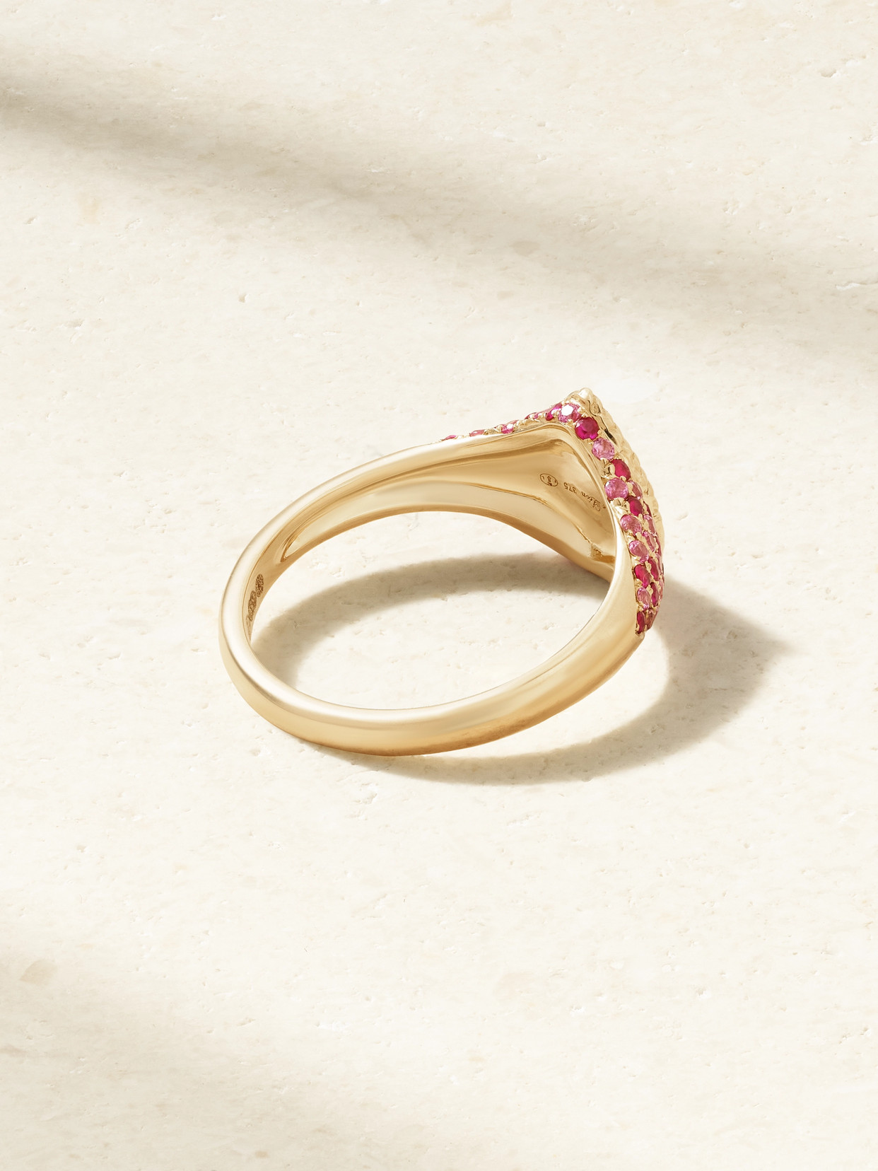 Yvonne Léon Baby Chevalière Poire 9-karat Gold, Ruby And Sapphire Signet Ring In Pink