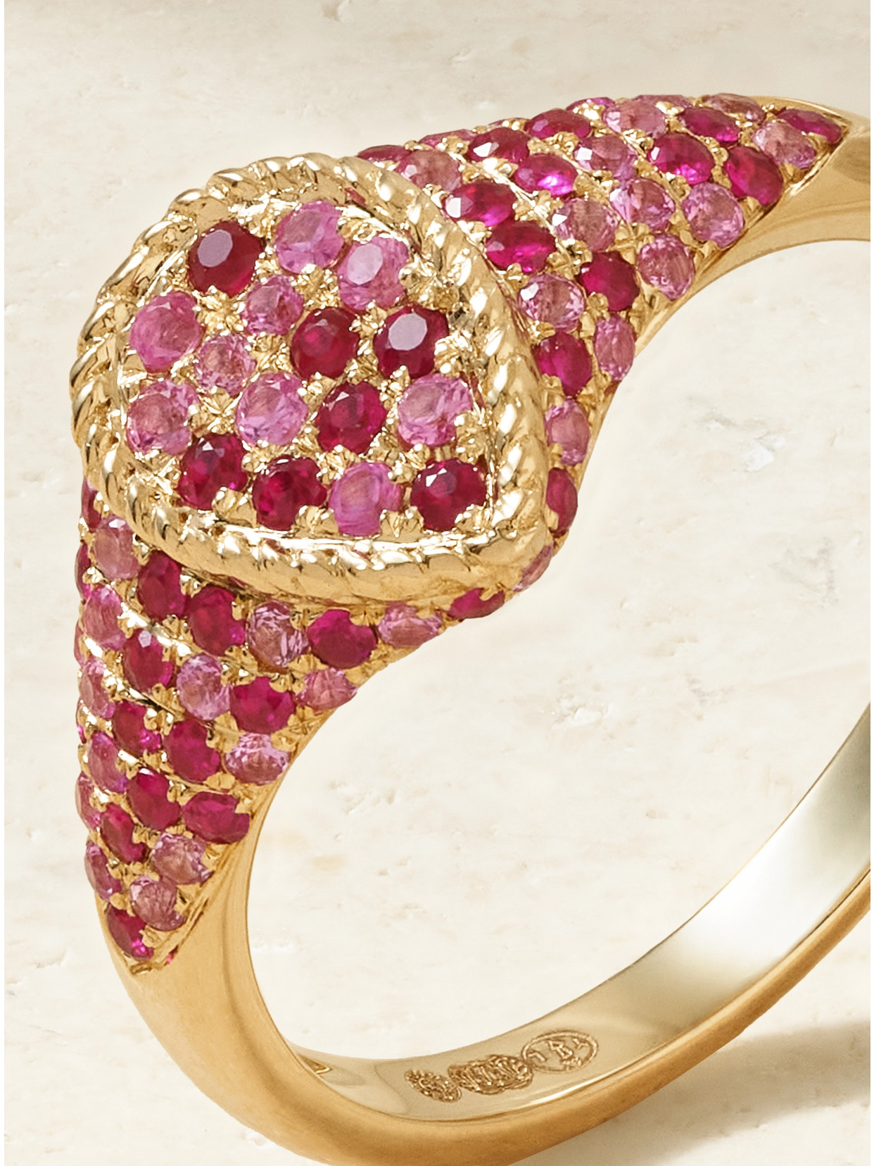 Yvonne Léon Baby Chevalière Poire 9-karat Gold, Ruby And Sapphire Signet Ring In Pink
