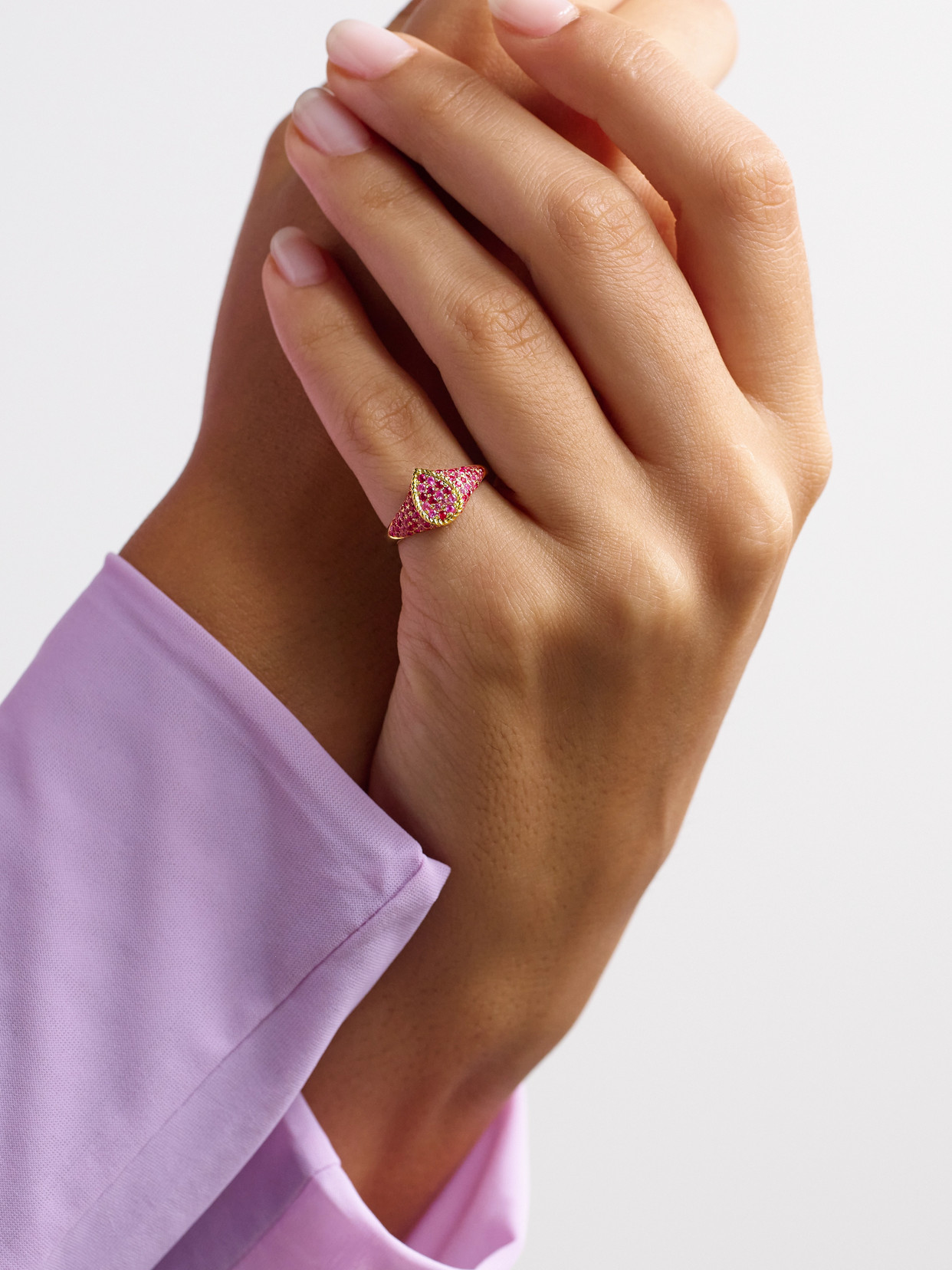Yvonne Léon Baby Chevalière Poire 9-karat Gold, Ruby And Sapphire Signet Ring In Pink