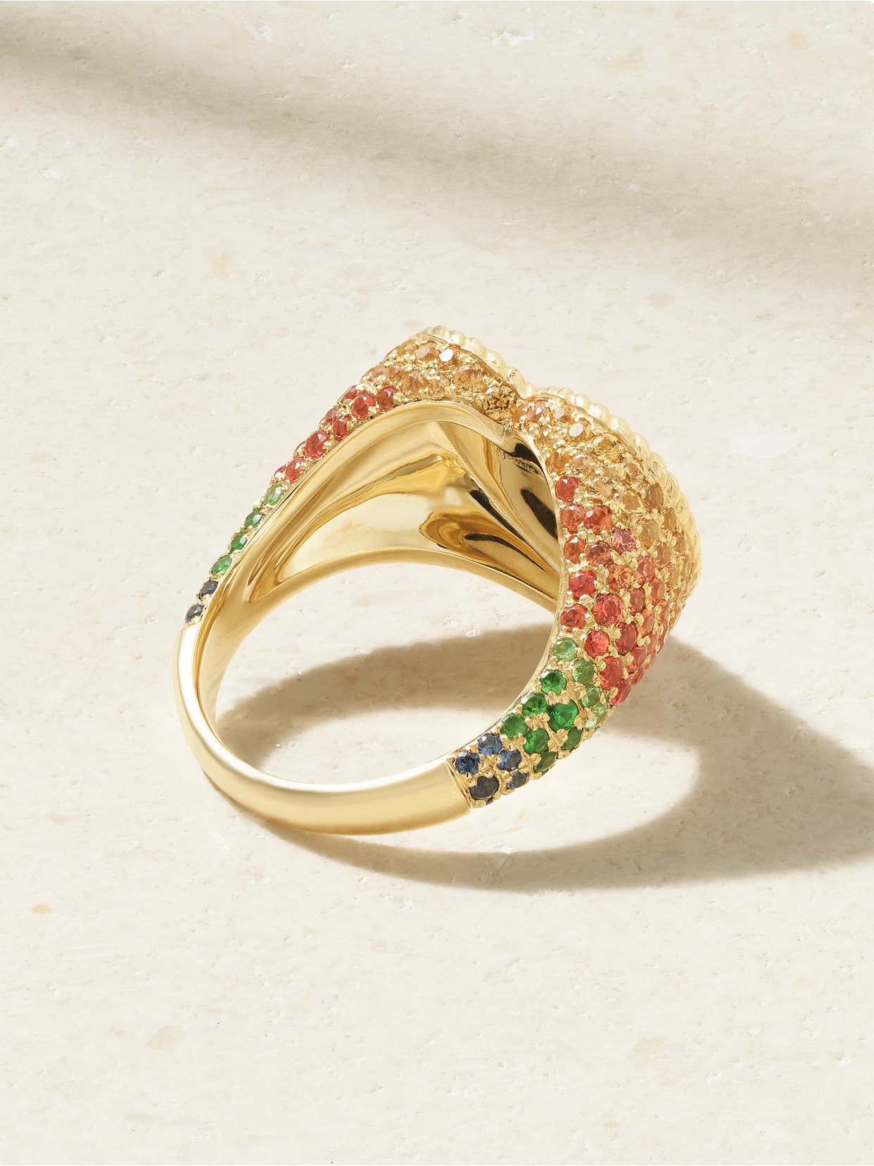 Yvonne Léon Chevaliére Coeur Rainbow 9-karat Gold, Sapphire And Tsavorite Signet Ring In Gold