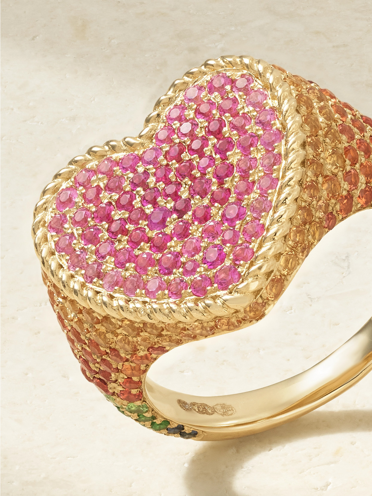 Yvonne Léon Chevaliére Coeur Rainbow 9-karat Gold, Sapphire And Tsavorite Signet Ring In Gold