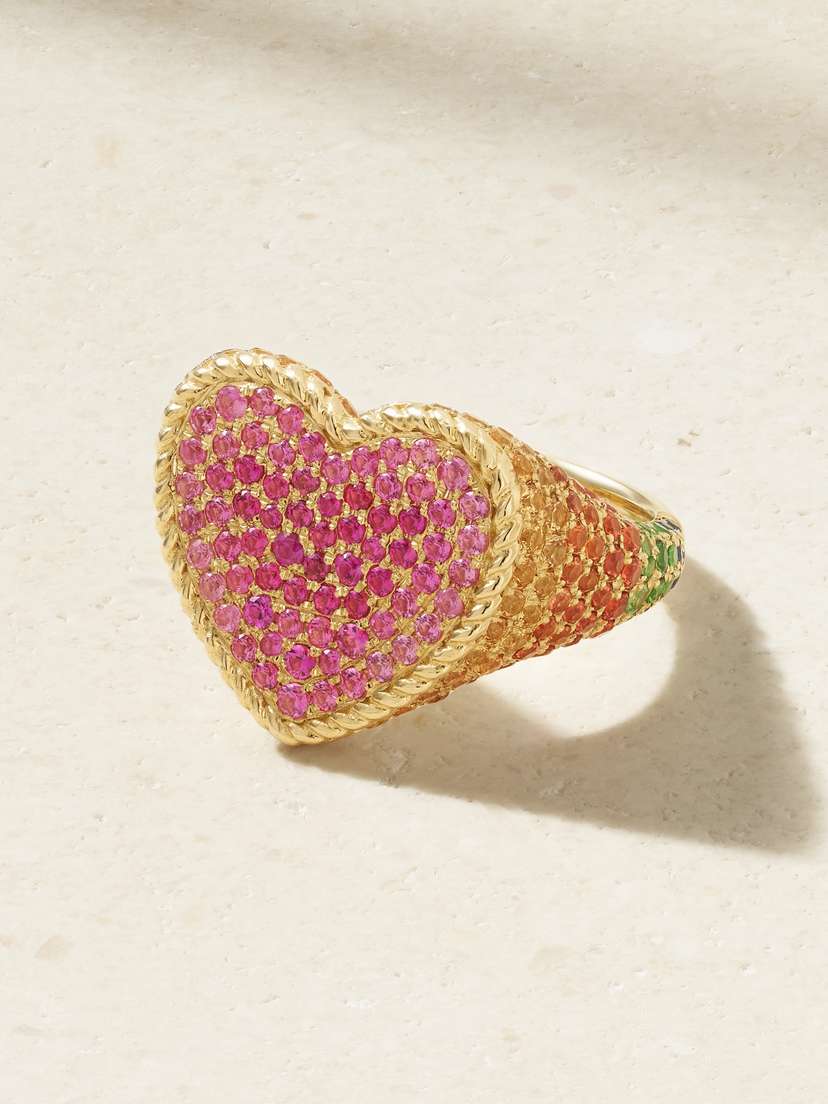 Yvonne Léon Chevaliére Coeur Rainbow 9-karat Gold, Sapphire And Tsavorite Signet Ring