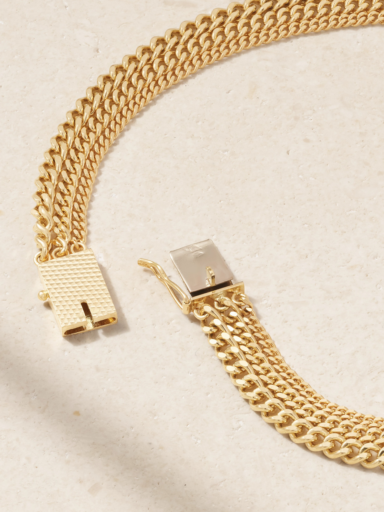 Shop Yvonne Léon Triple Gourmette 18-karat Gold Diamond Necklace