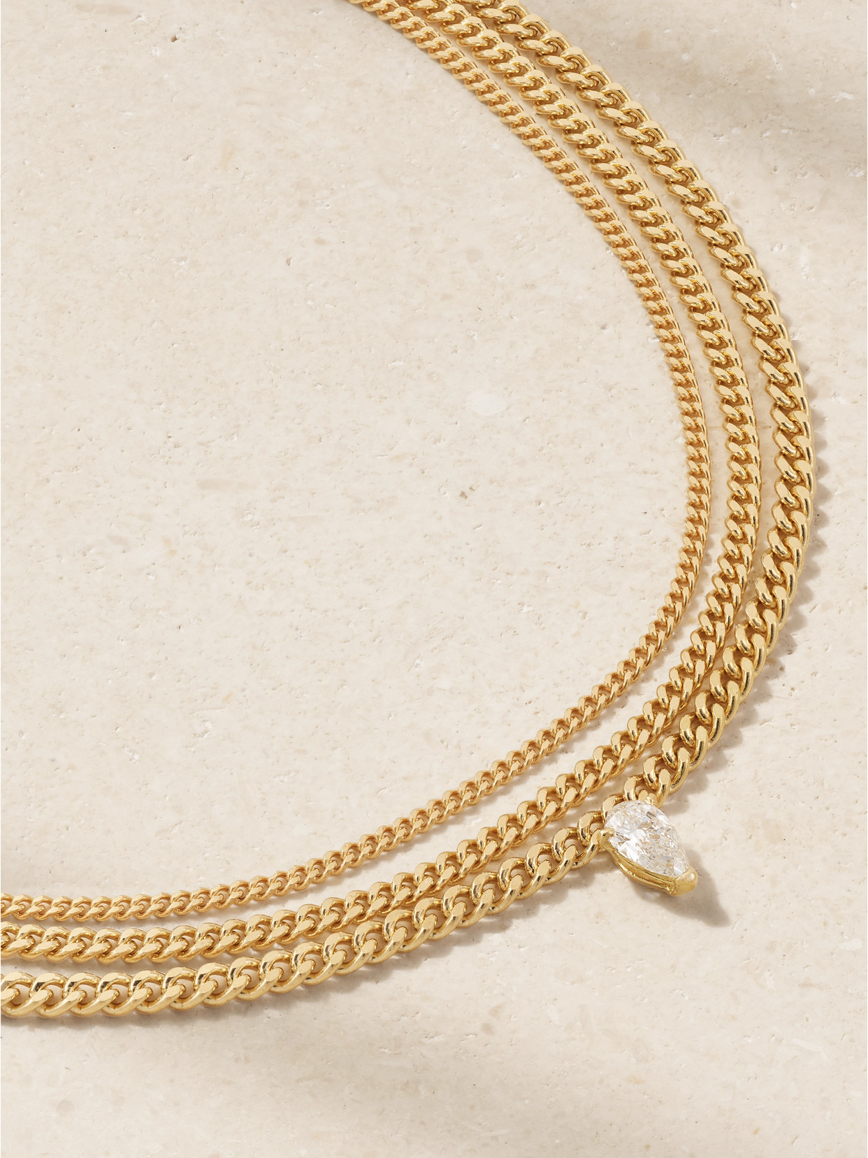 Shop Yvonne Léon Triple Gourmette 18-karat Gold Diamond Necklace