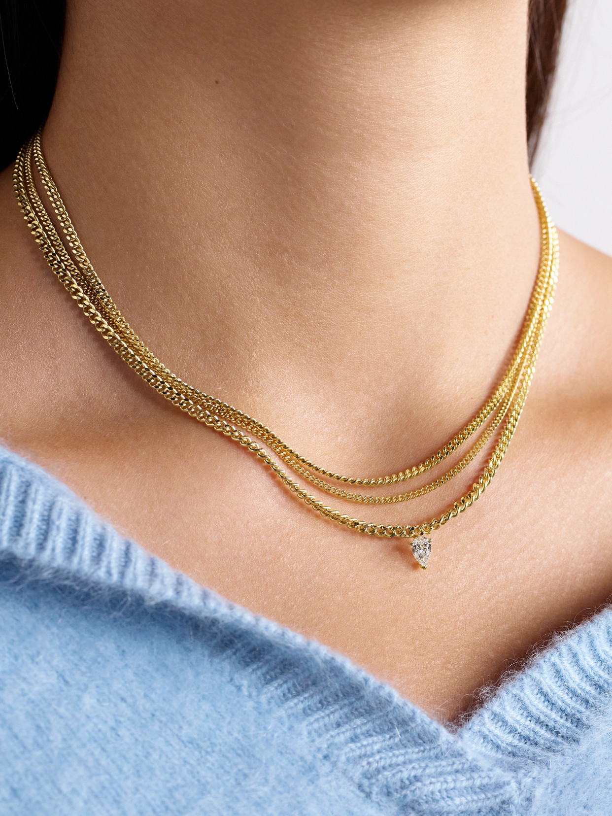 Shop Yvonne Léon Triple Gourmette 18-karat Gold Diamond Necklace