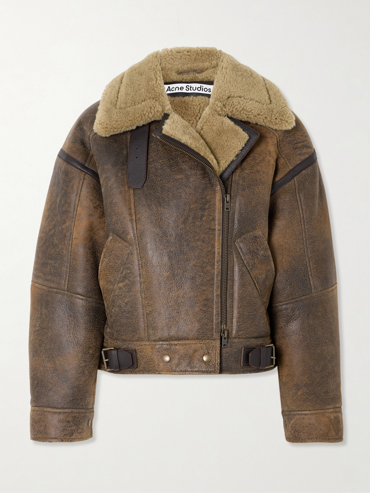 Acne Studios - Shearling-trimmed Leather Jacket - Brown