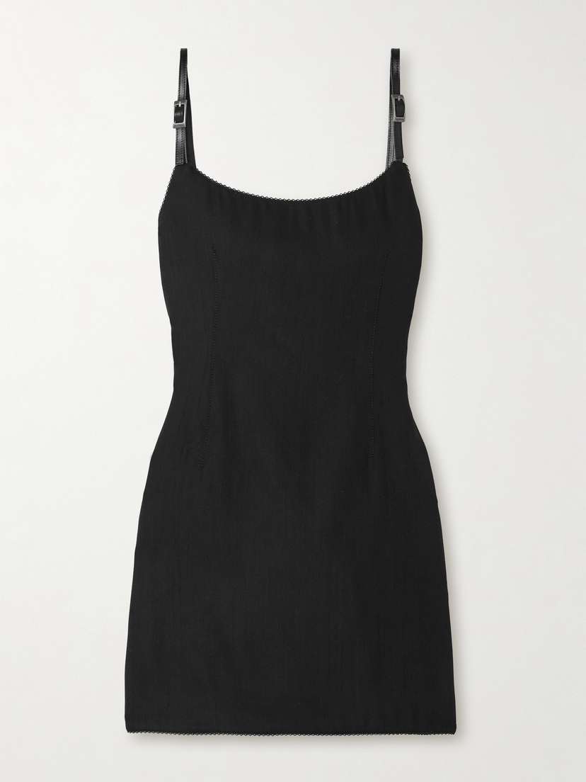 Acne Studios Buckled Leather-trimmed Stretch Wool-blend Mini Dress