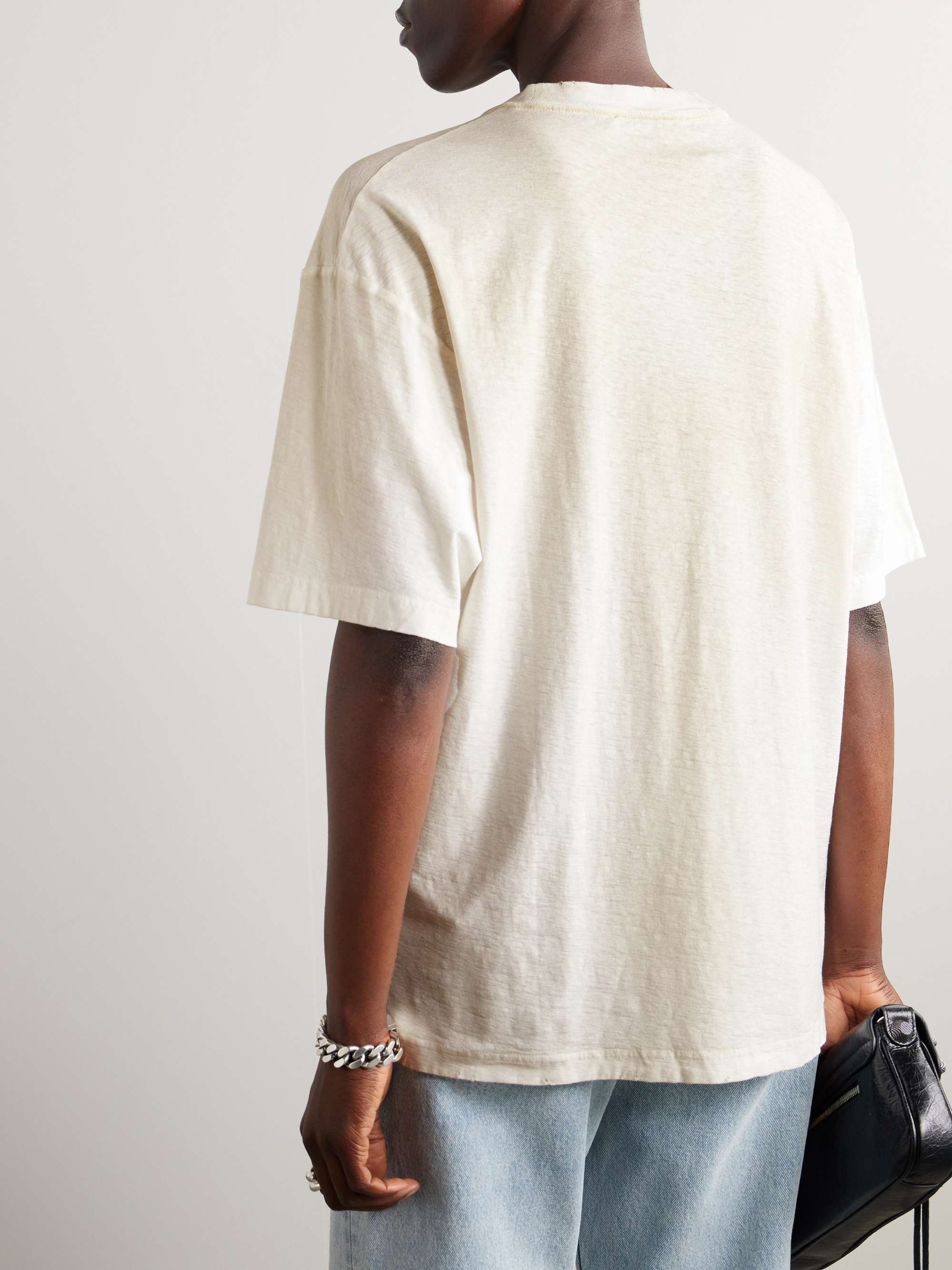 White Printed distressed organic cotton-jersey T-shirt