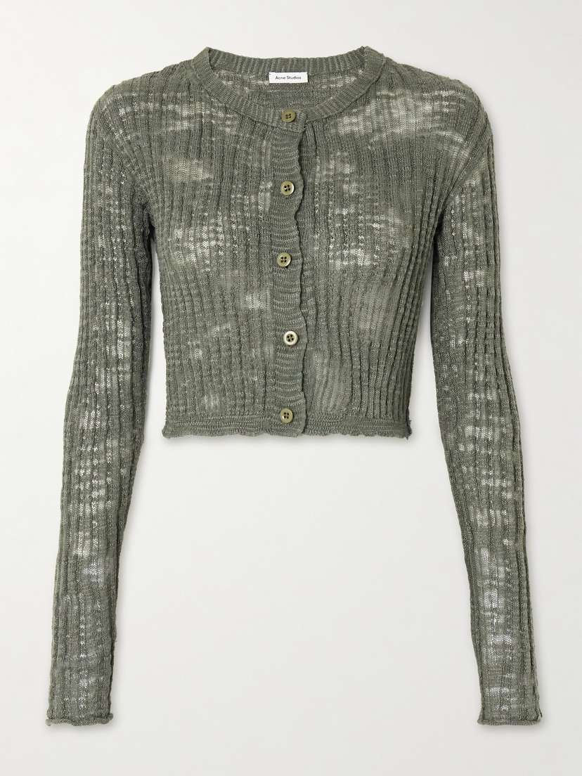 Acne Studios Cropped Ribbed Linen-blend Cardigan