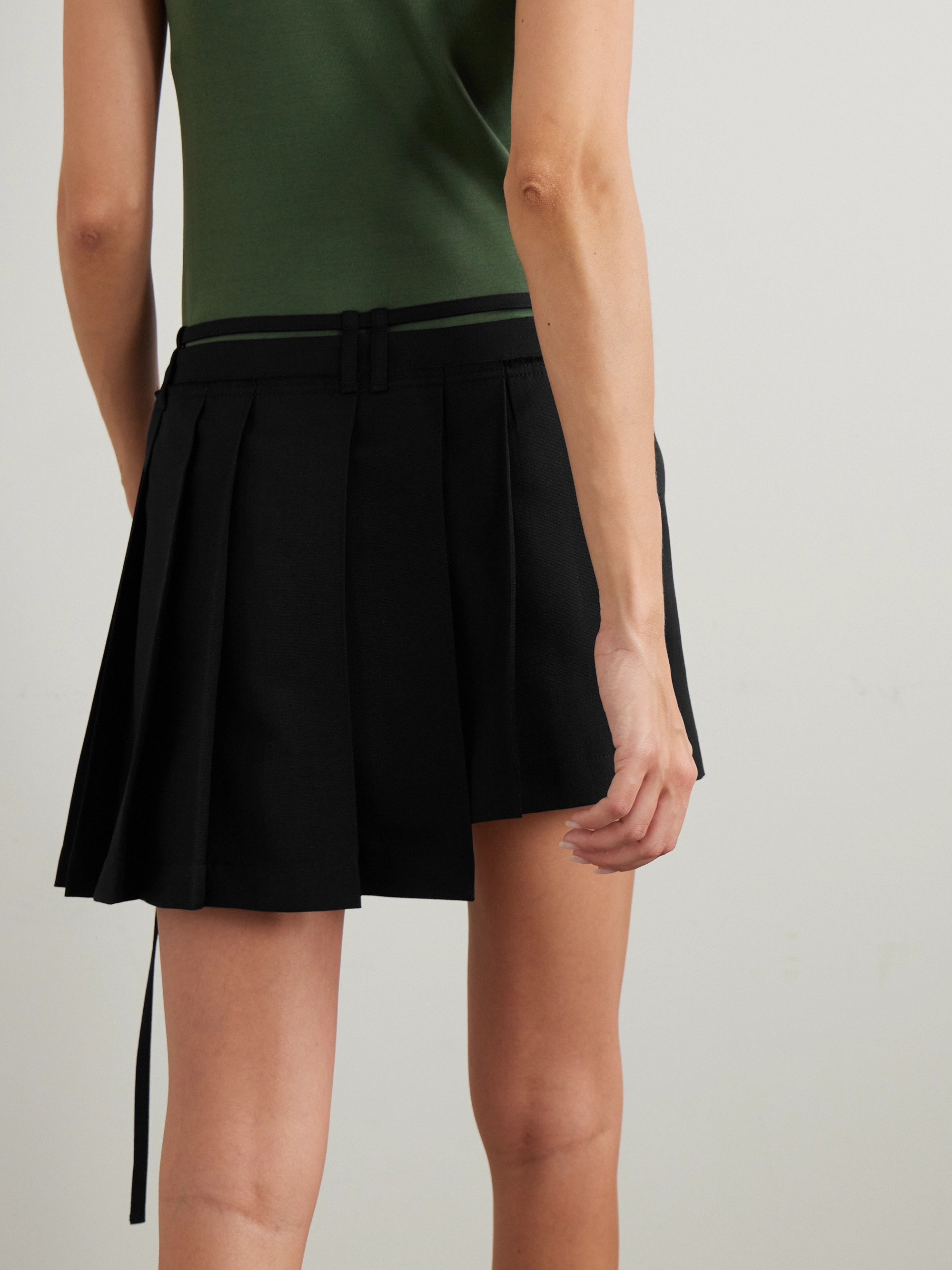 Acne Studios Belted asymmetric pleated grain de poudre mini skirt