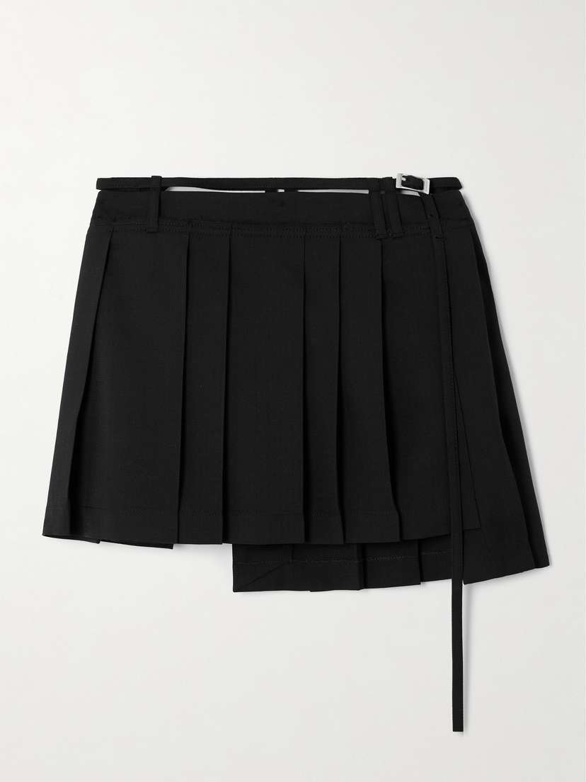 Acne Studios Belted Asymmetric Pleated Grain De Poudre Mini Skirt