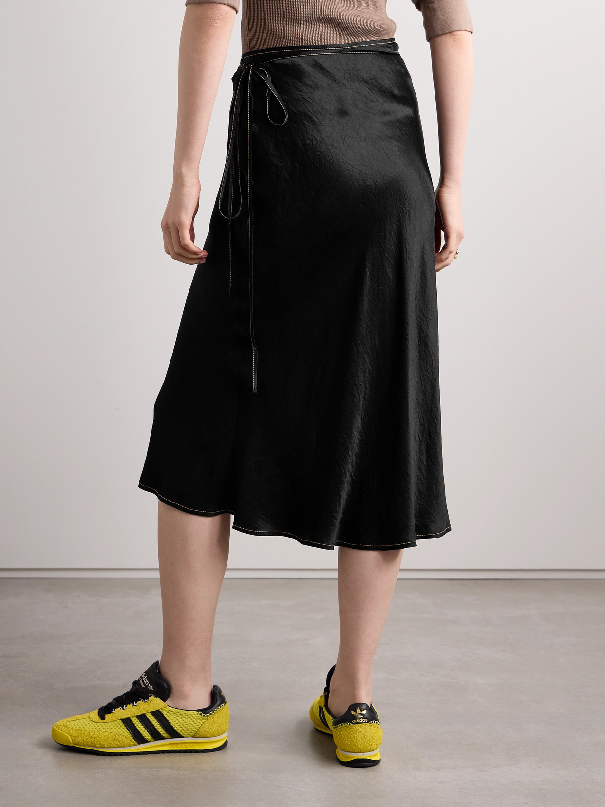 Acne Studios Wrap-effect Crinkled-satin Midi Skirt In Black