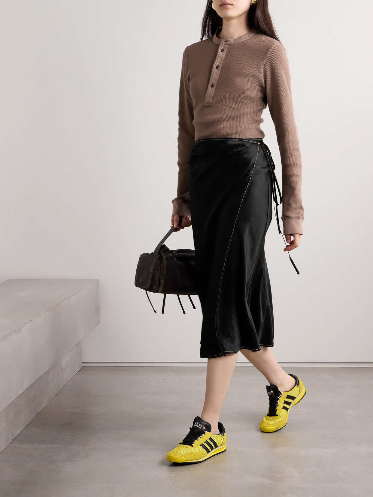 Acne Studios Wrap-effect Crinkled-satin Midi Skirt In Black