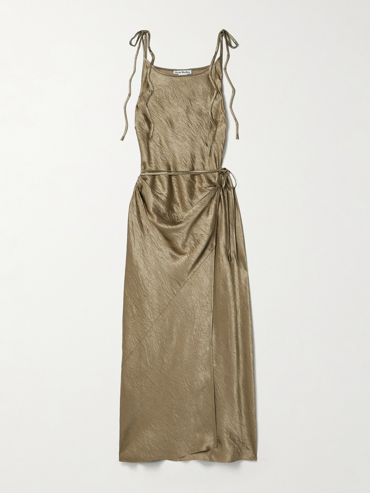 Acne Studios Hammered-satin Wrap Midi Dress In Green