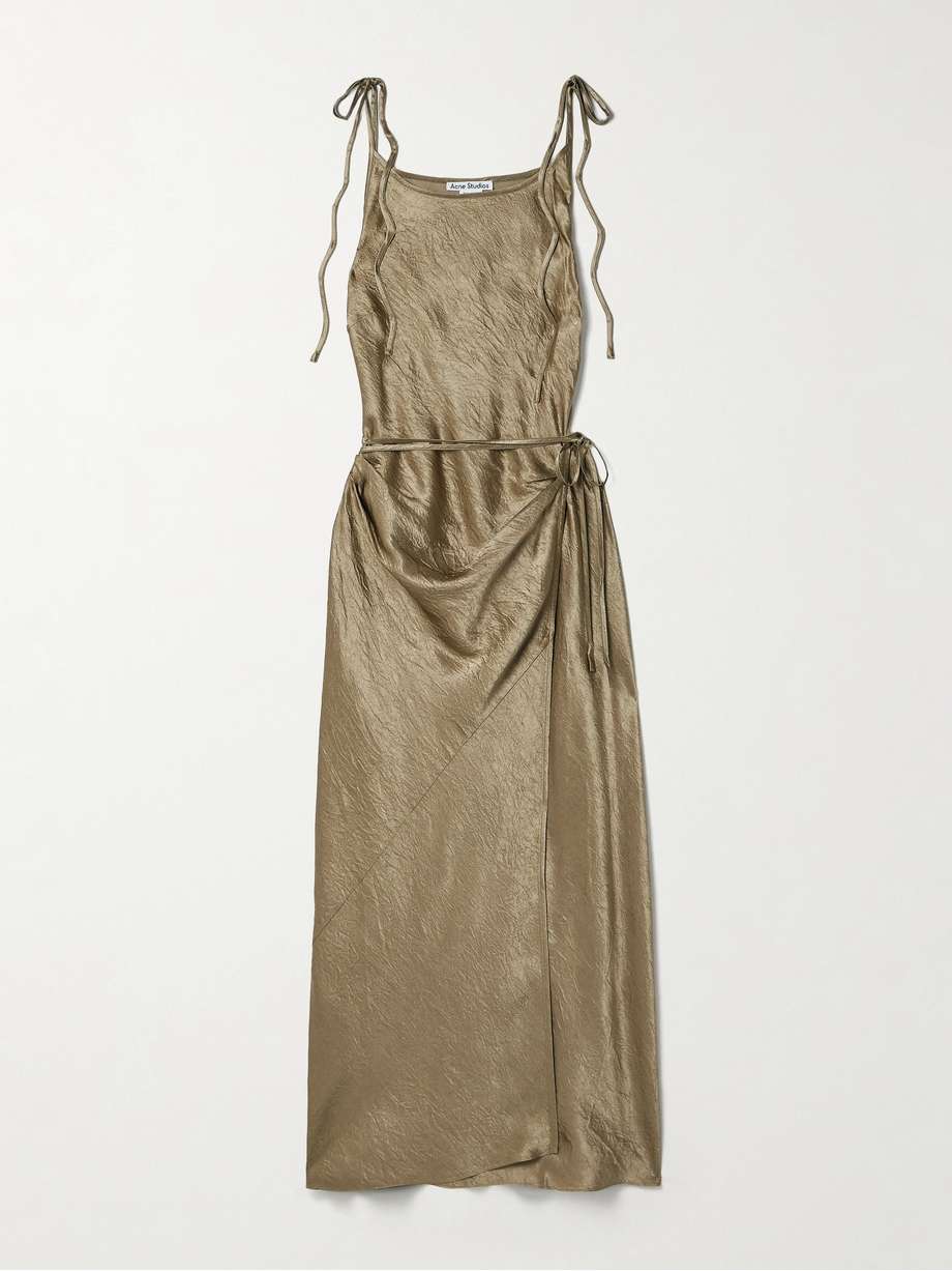 hammered-satin wrap midi dress