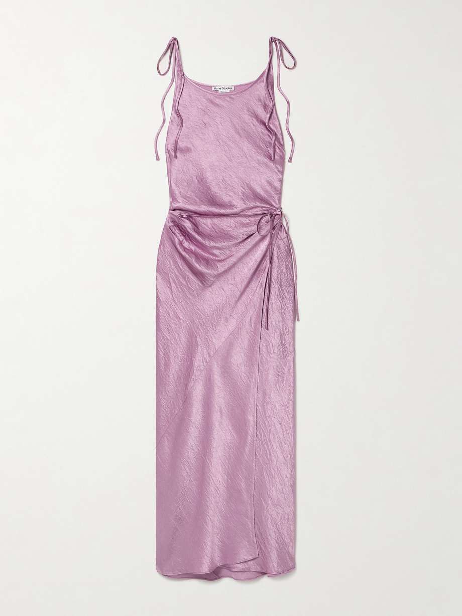 hammered-satin wrap midi dress