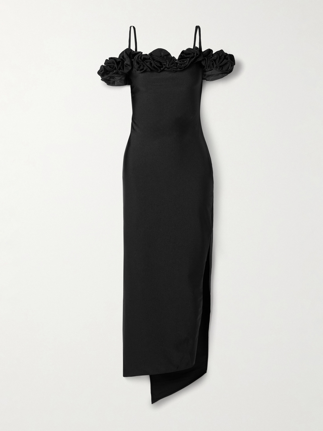 Coperni Cold-shoulder Ruffled Stretch-jersey Gown In Black