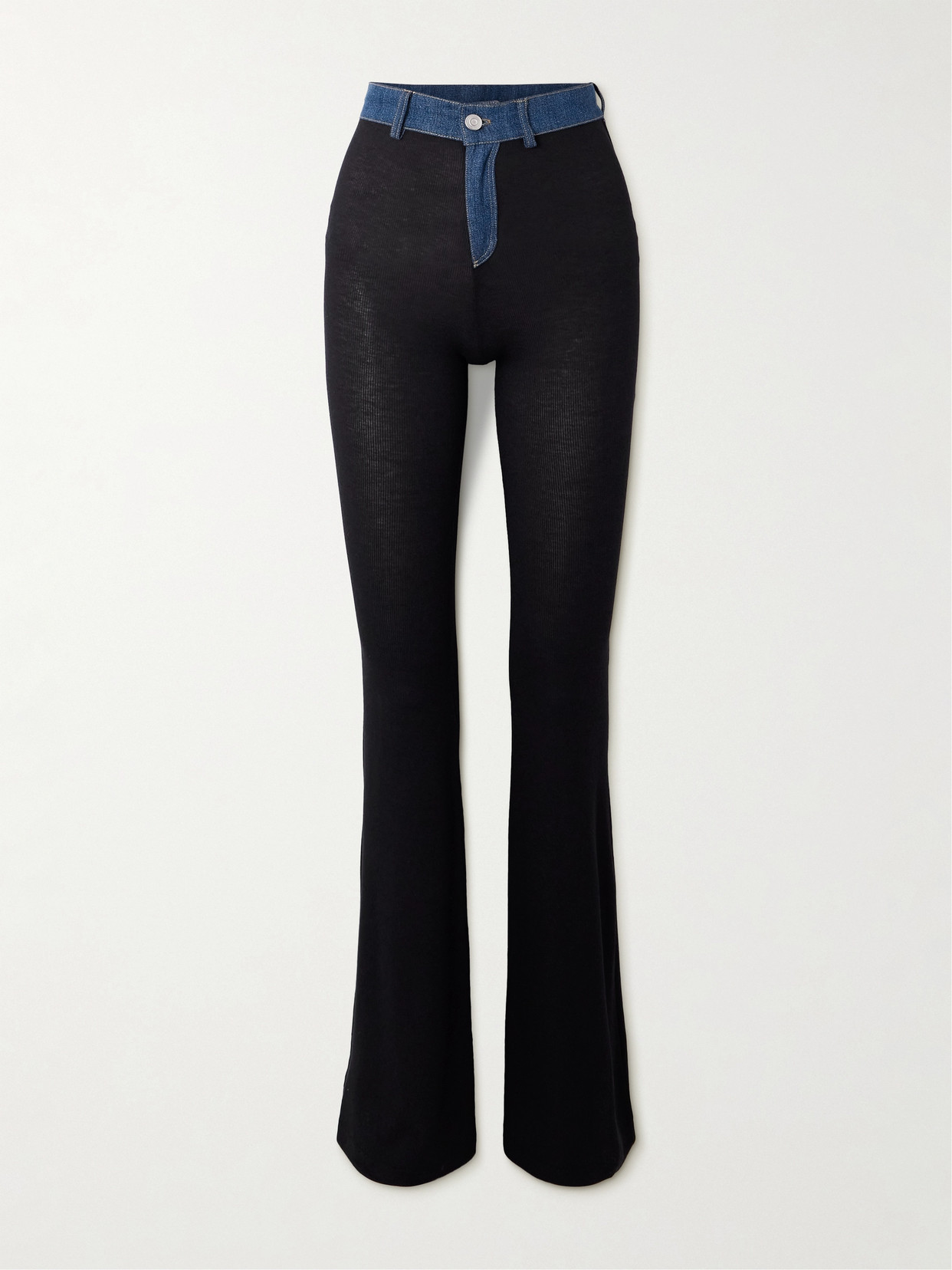 Coperni - Denim-trimmed Ribbed Lyocell-blend Flared Pants - Black