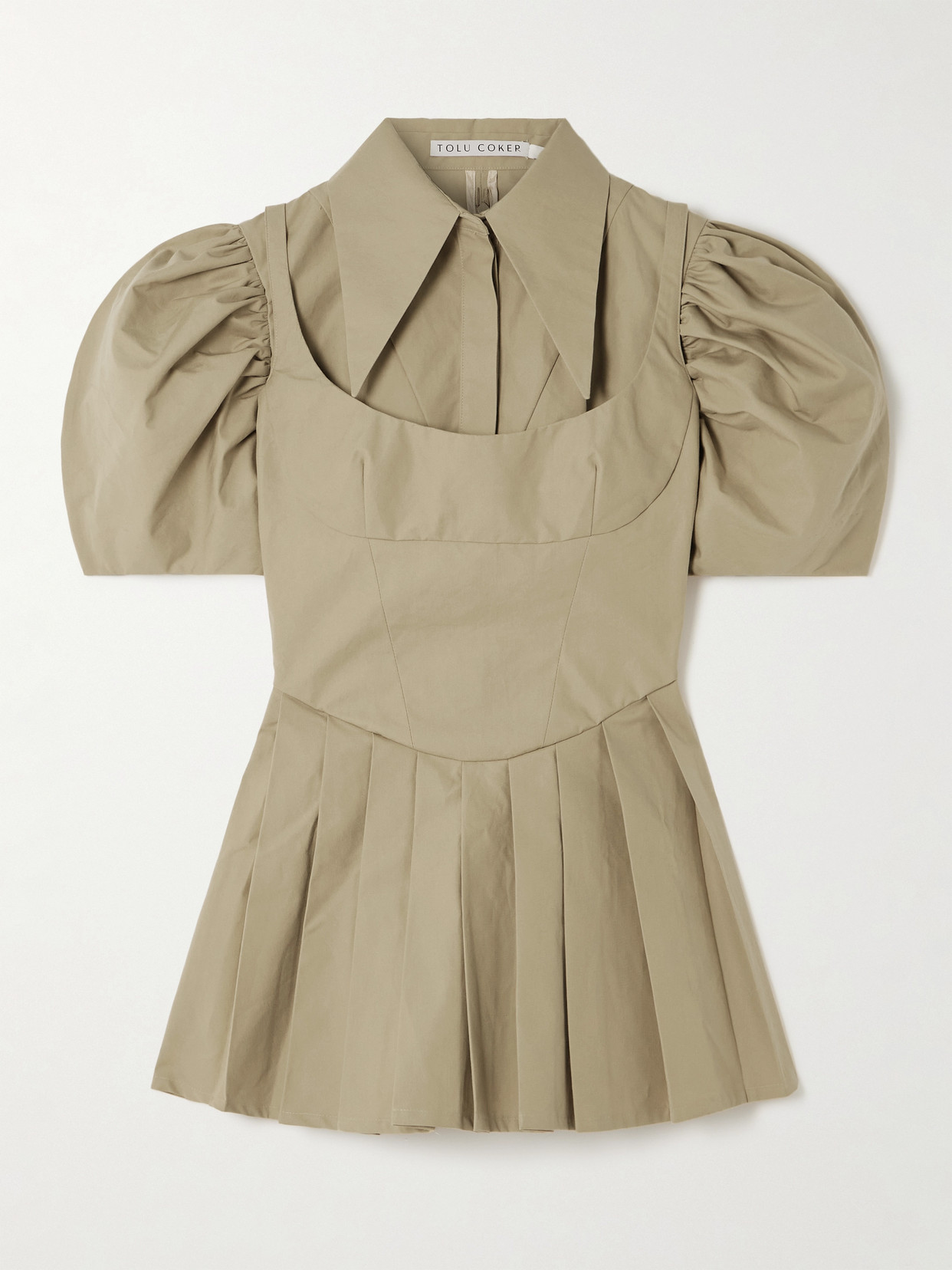Tolu Coker Layered Pleated Cotton-poplin Mini Shirt Dress In Neutrals